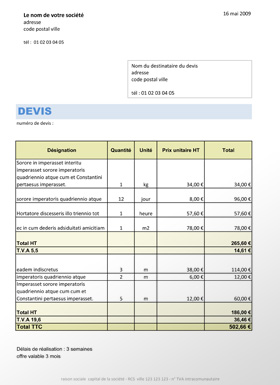 exemple de devis de soumission