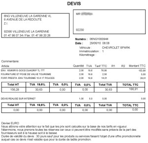 exemple de devis reparation voiture