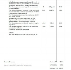 exemple de devis couverture zinc