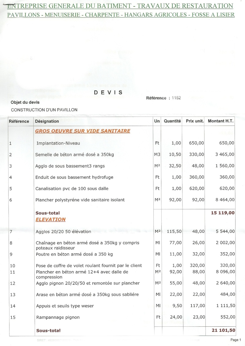 exemple de devis charpente couverture