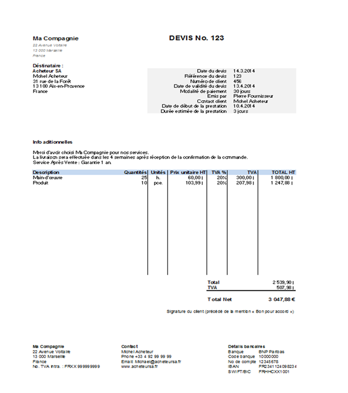 exemple de devis en excel