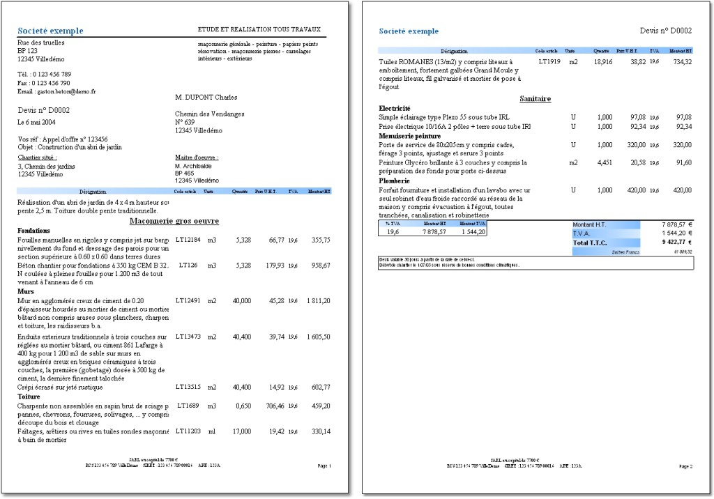 exemple de devis pour jardin
