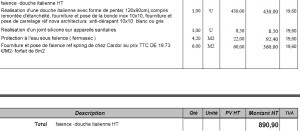 exemple de devis pour douche
