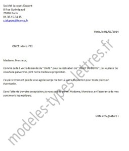 exemple de lettre d accompagnement devis