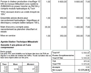 exemple de devis frigoriste