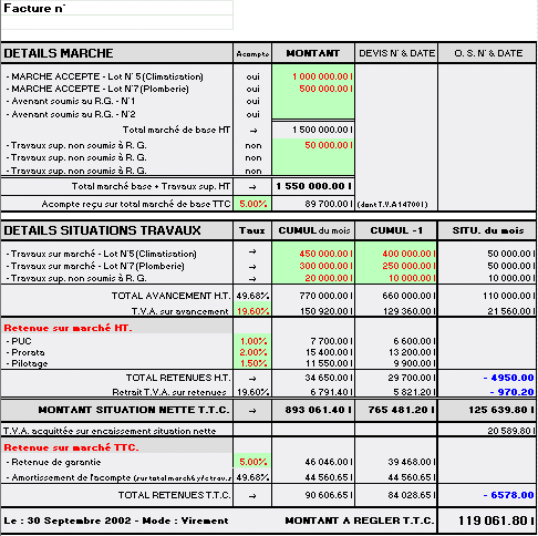 exemple de tableau devis