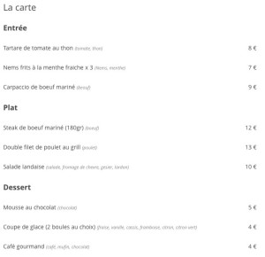 exemple de devis menu restaurant