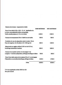 exemple de devis terrasse beton