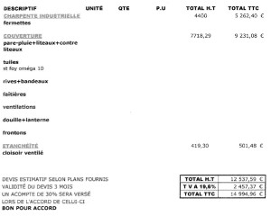 exemple de devis toit terrasse