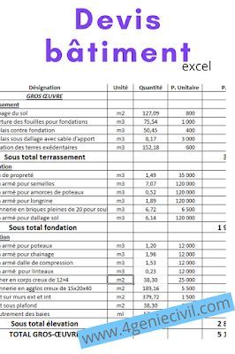 Devis batiment excel
