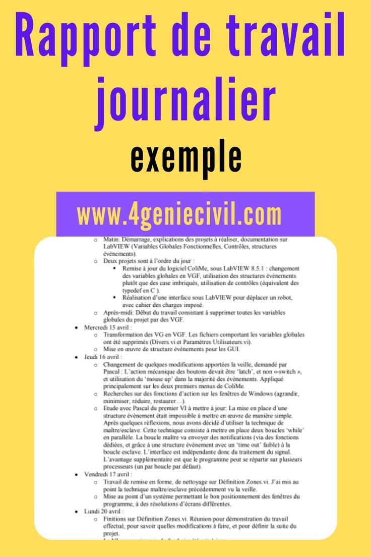 Exemple de rapport de travail journalier