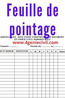 Feuille de pointage travail