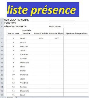 Feuille de liste de présence de chantier