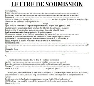 exemple de modèle de lettre de soumission pour appel d'offre