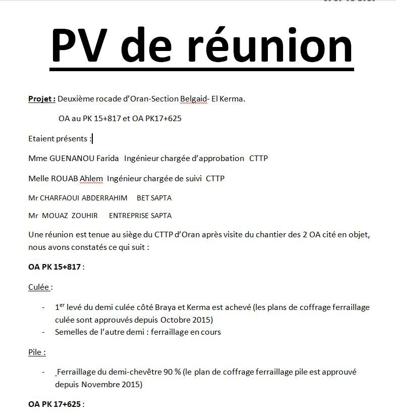 Exemples de pv de réunions - format Word