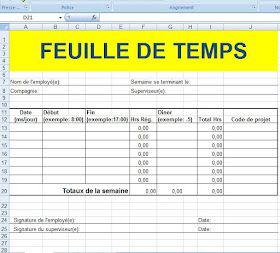 feuille de temps employé excel