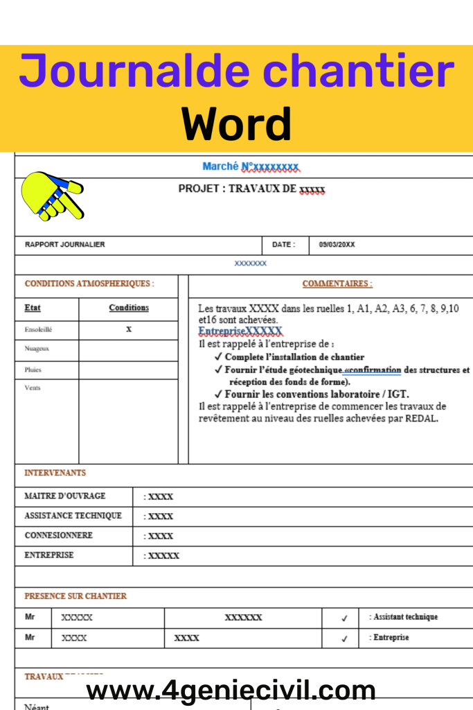 Rapport journalier de chantier Word : Exemple de modèle à télécharger