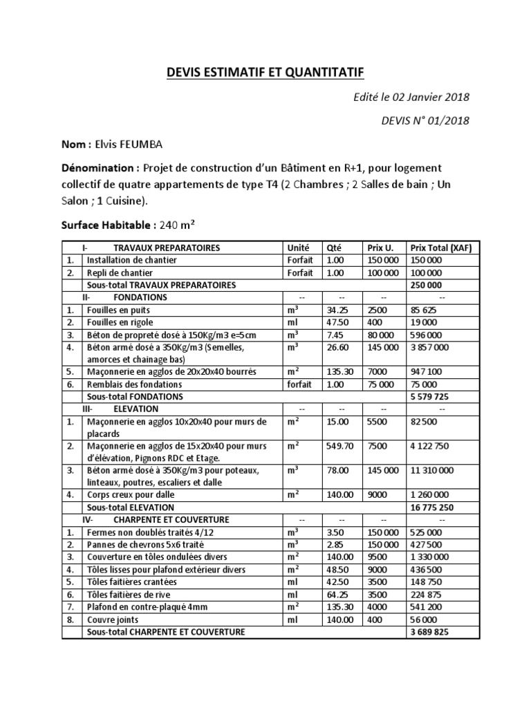 Ef - Devis Estimatif Et Quantitatif | PDF | Ingénierie civile | Composant