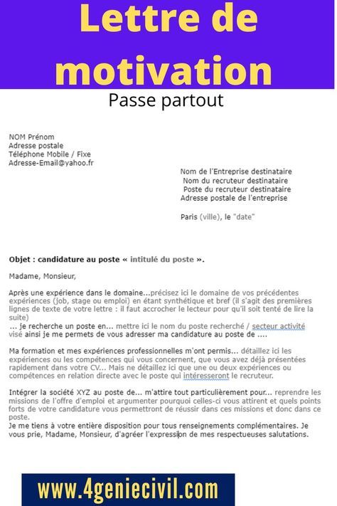 Lettre de motivation passe-partout exemple pdf