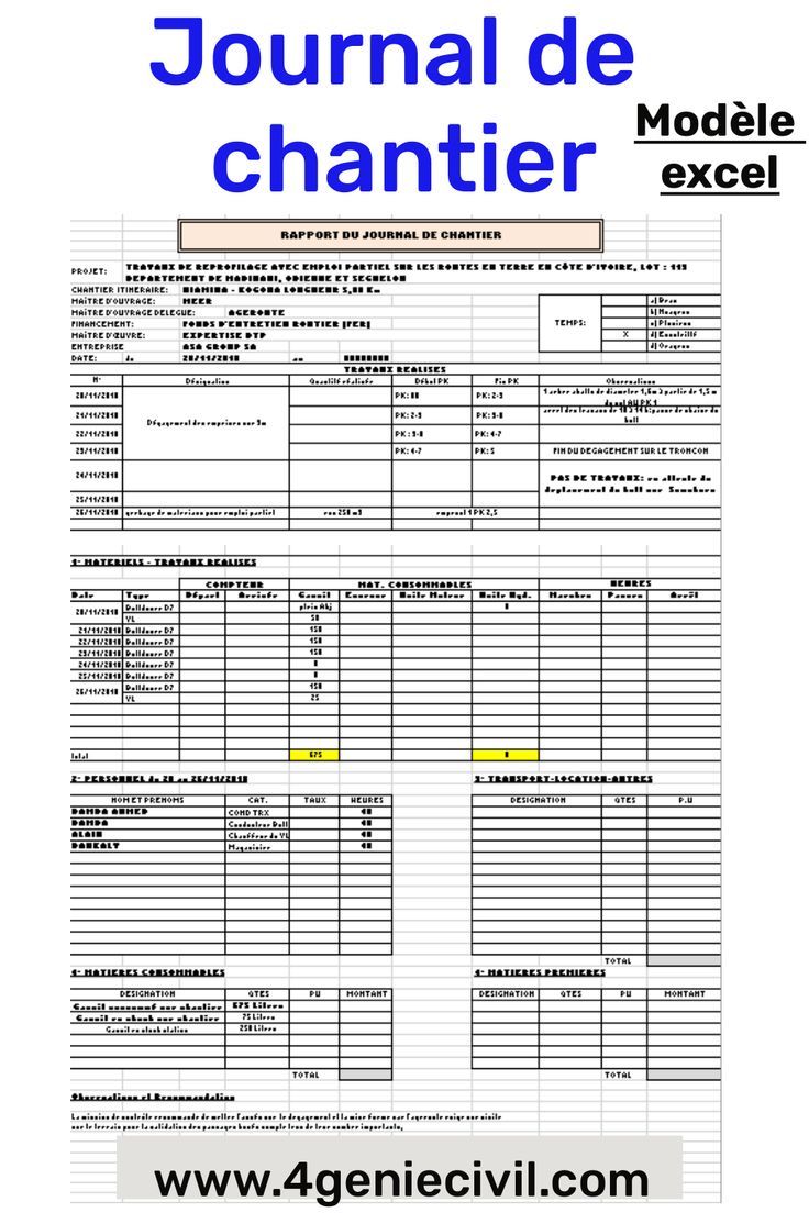 Rapport Journal de chantier Excel : Outil pratique pour le suivi des travaux de construction