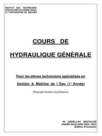 Cours Hydraulique PDF | PDF | Dynamique des fluides | Pression