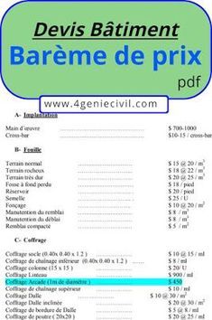 Devis travaux bâtiment - Barème et prix d'exécution