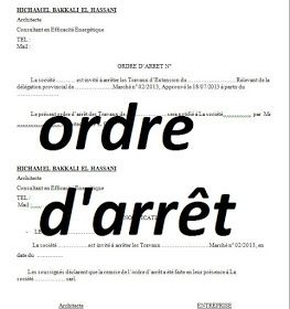 Exemple d'ordre d'arrêt et ordre de reprise travaux en word doc