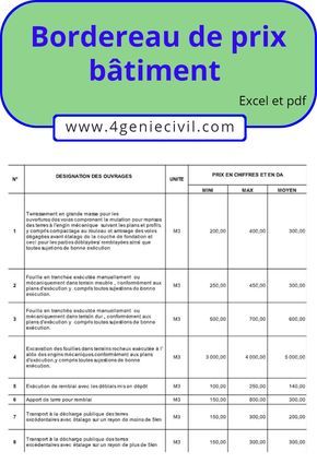 Bordereau de prix bâtiment gratuit - Exemple BPU BTP