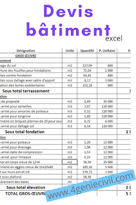 Devis batiment excel