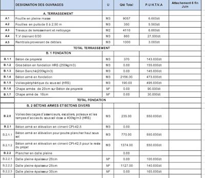 Exemple attachement chantier 2 en feuille excel