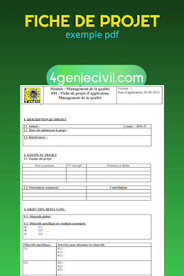 Fiche de projet vierge - exemple PDF