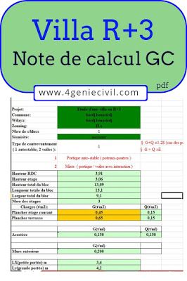 Note de calcul génie civil pour villa R+3 en excel