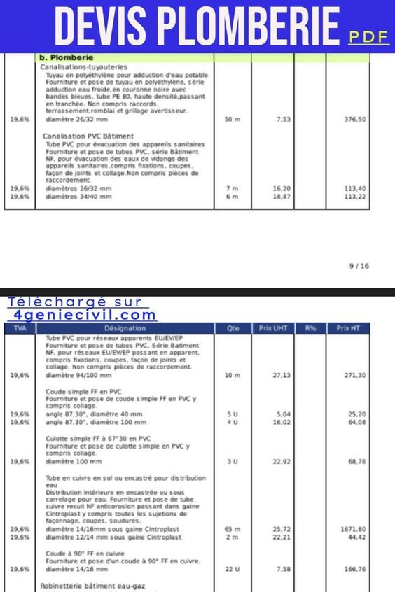 +2 Exemples devis plomberie sanitaire pour maison neuve pdf