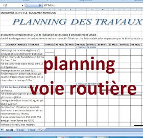 Exemple de planning travaux route sur excel