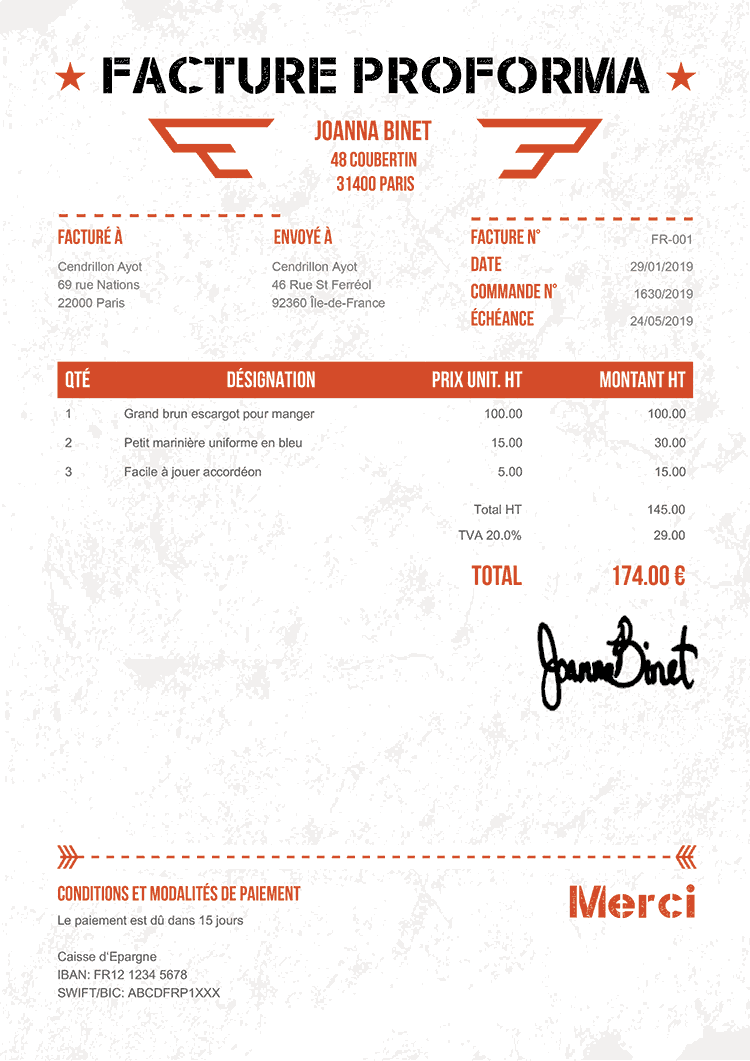 Factures Proforma PDF gratuites | Créez, téléchargez     une facture