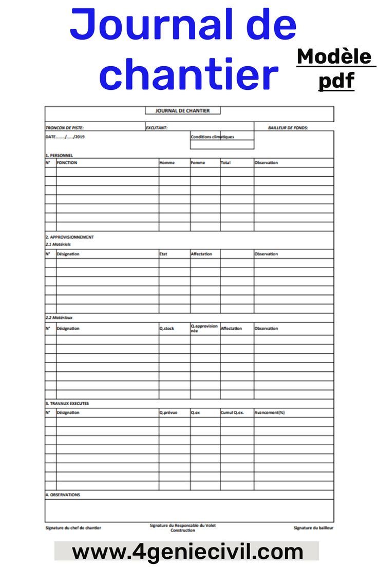 Journal de chantier PDF - Modèle à imprimer pour un suivi efficace des travaux