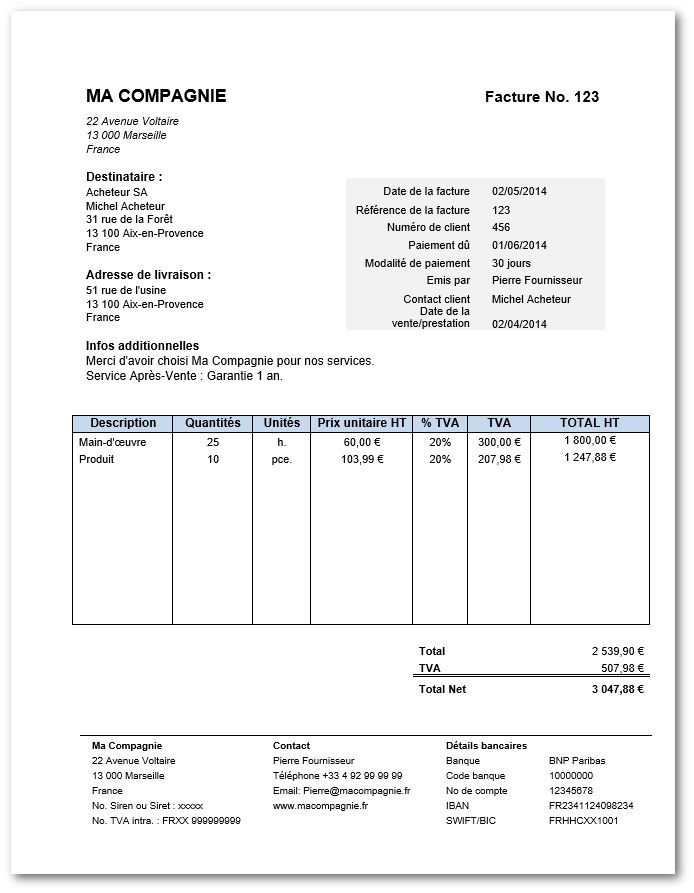 Modèle de facture gratuit - 15 exemples de factures Word et Excel