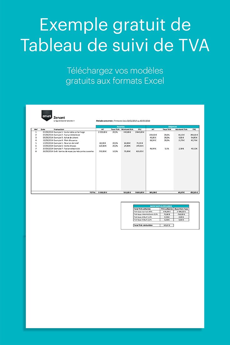 Exemple gratuit de Tableau de suivi de TVA sur excel