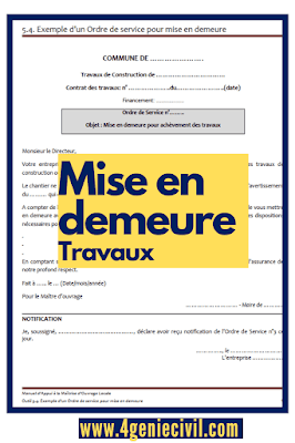 Modèle courrier lettre de mise en demeure travaux | exemple word